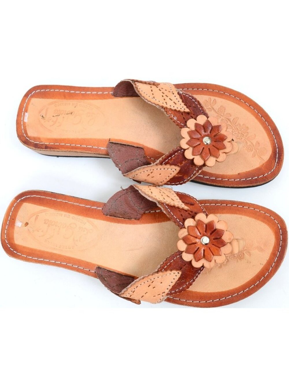 La Gaviota Handmade‎ Leather Huarache Flower Flip-Flop Thong Sandals Women's 8